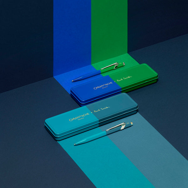 Caran d’Ache 849 Paul Smith Aluminium Ballpoint Pen – Cobalt & Emerald, Caran d'Ache, stationery design