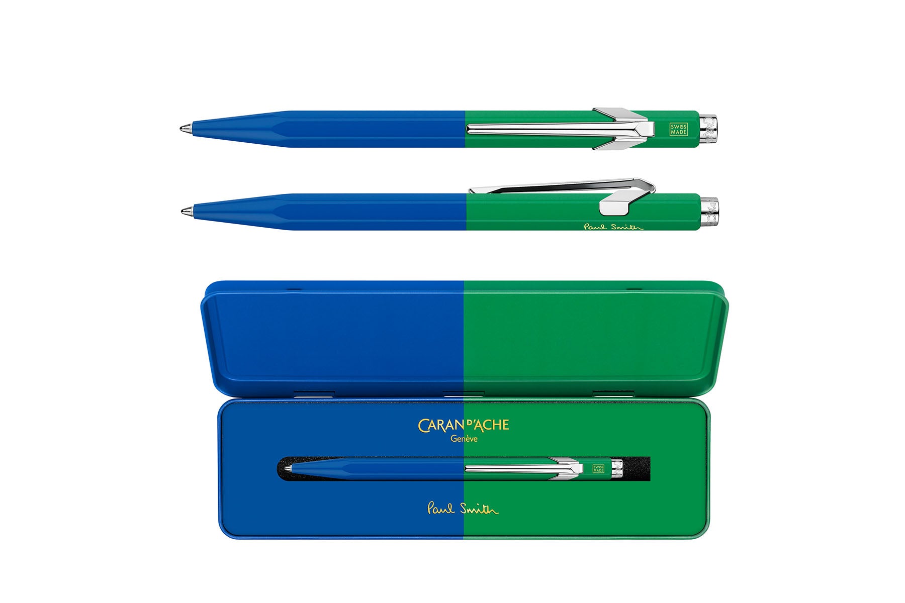 Caran d’Ache 849 Paul Smith Aluminium Ballpoint Pen – Cobalt & Emerald, Caran d'Ache, stationery design