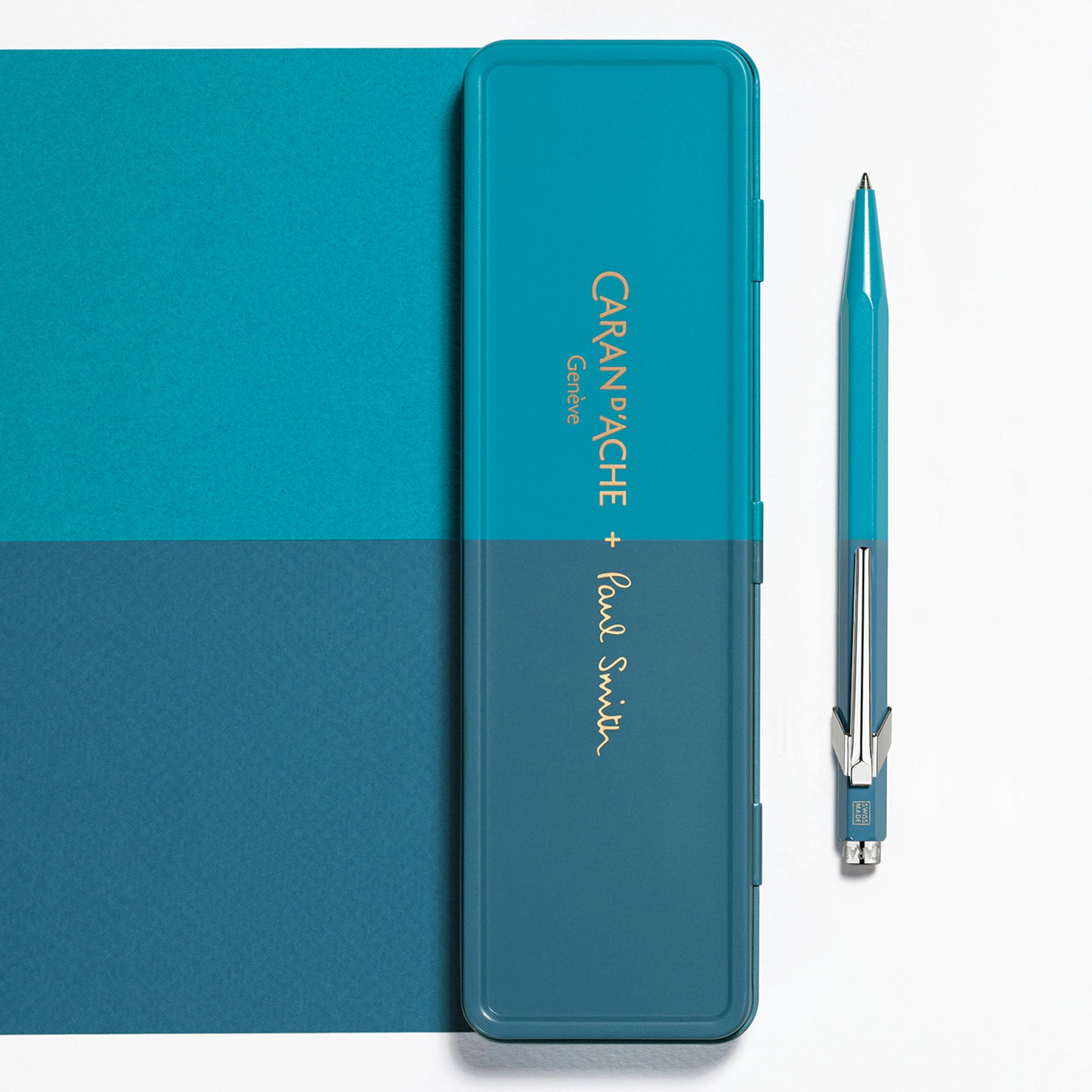 Caran d’Ache 849 Paul Smith Aluminium Ballpoint Pen – Cyan & Steel, Caran d'Ache, stationery design
