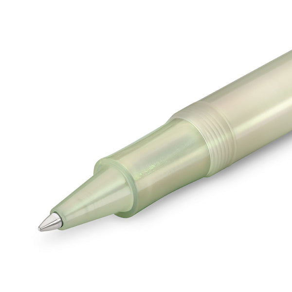 Open Kaweco LUNAR Sport Light Green rollerball pen in light green with a pearlescent finish.