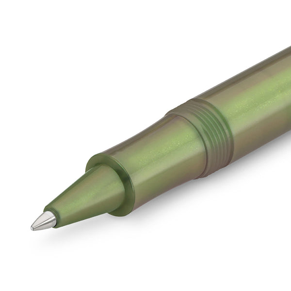 Open Kaweco LUNAR Sport Shadow Green rollerball pen in green with a pearlescent finish.