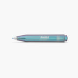 Short blue ballpoint pen with shimmering purple reflections, a hexagonal design, and silver Kaweco branding.