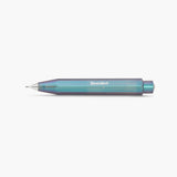Short blue pencil with shimmering purple reflections, a hexagonal design, and silver Kaweco branding.