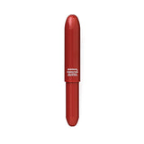 A red plastic pen in a bullet-like shape with white lettering.