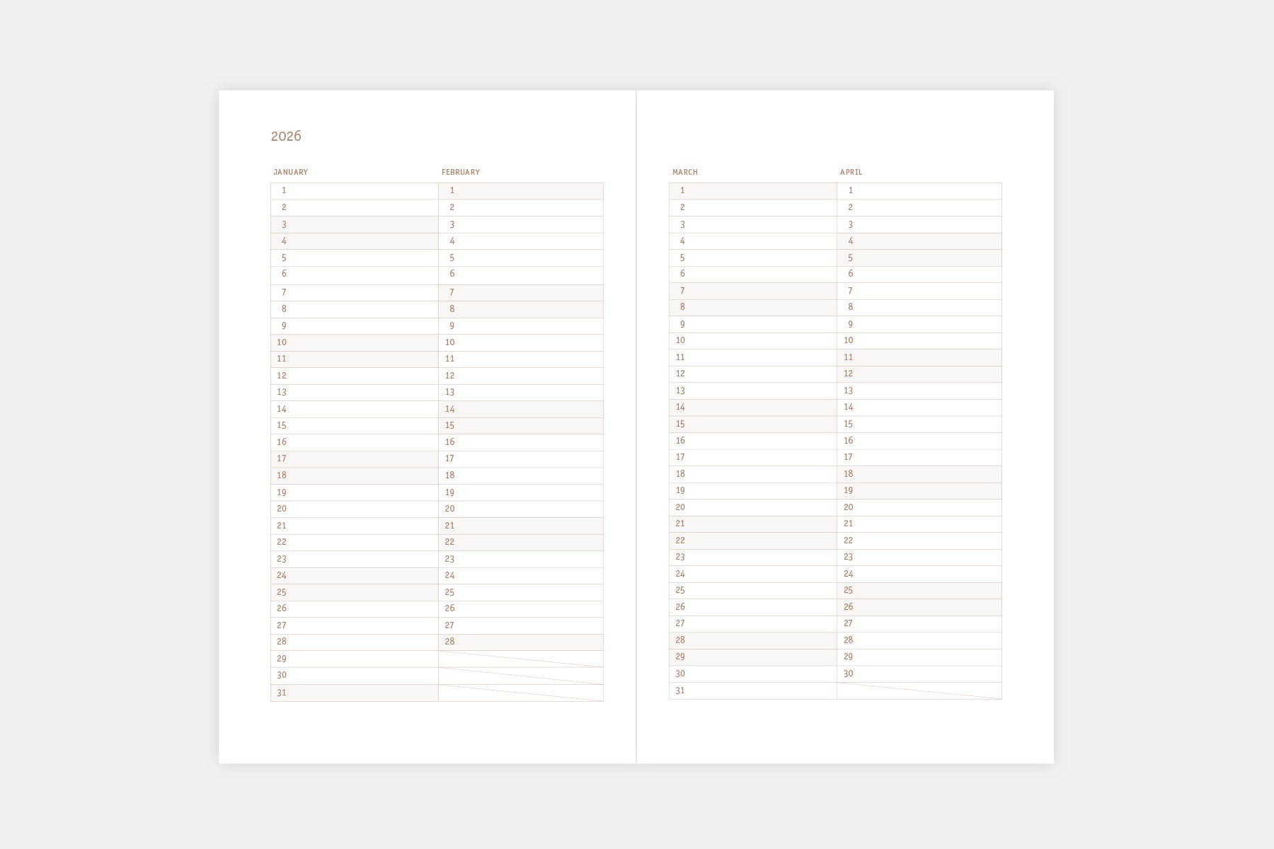 Copper 2026 Calendar, Papierniczeni, Calendar 2026, stationery design