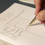 Taking notes with a gel pen with black ink.
