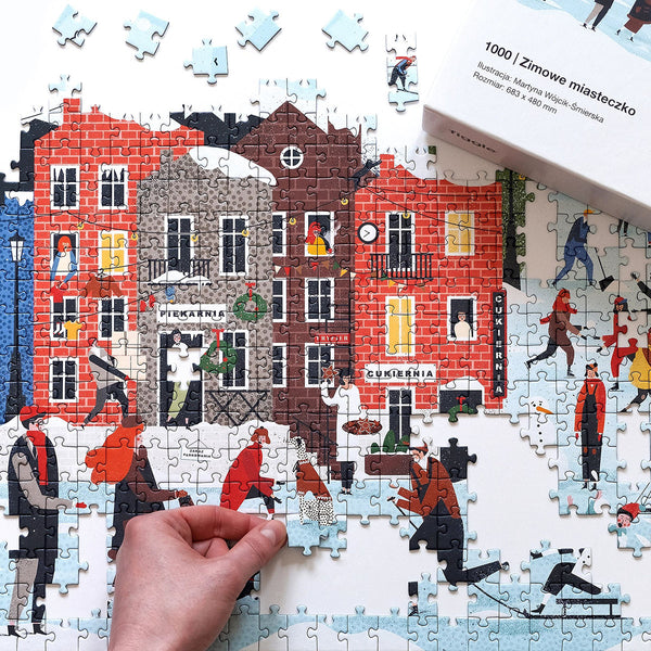 Puzzle 1000 – Winter Town, Figgle, stationery design