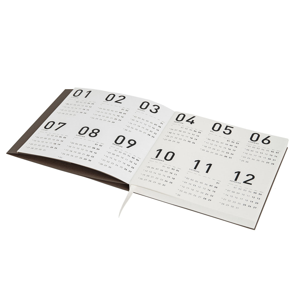 Kalendarz Recycled Calendar 2027 Chocco otwarty na rozkładówce rocznej.