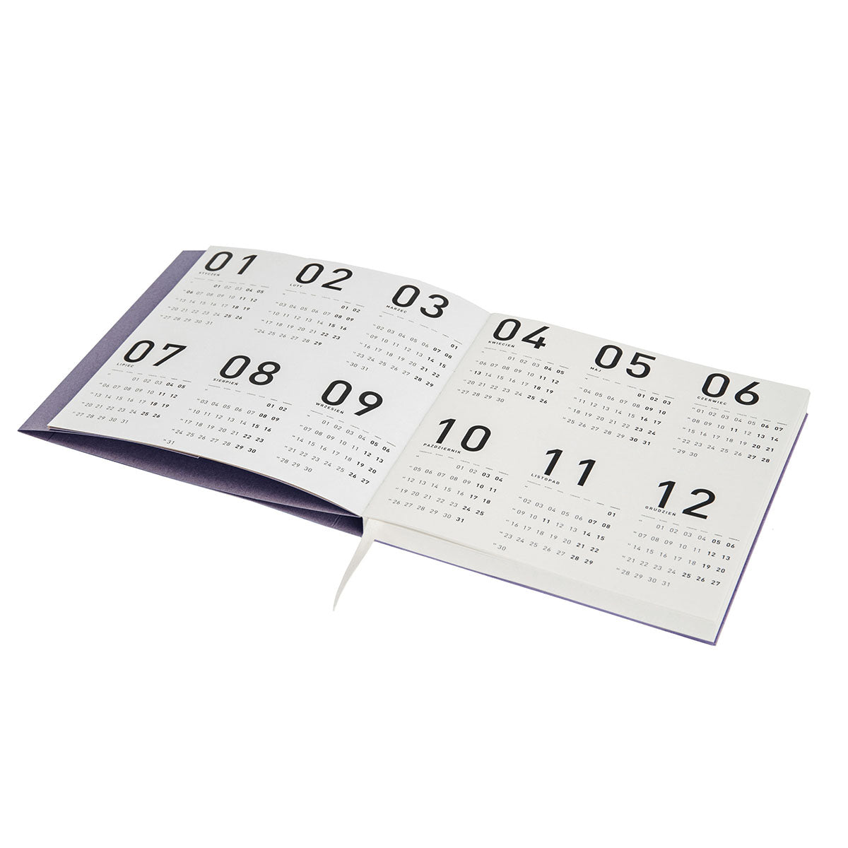 Kalendarz Recycled Calendar 2027 Lilac otwarty na rozkładówce rocznej.