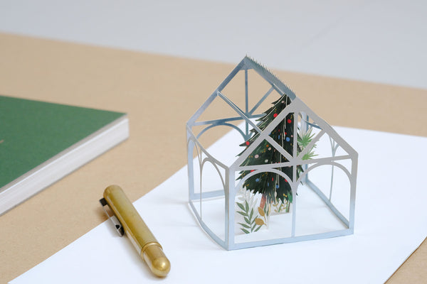 Pop-up Greeting Card – Winter Greenhouse, UWP Luxe, stationery design