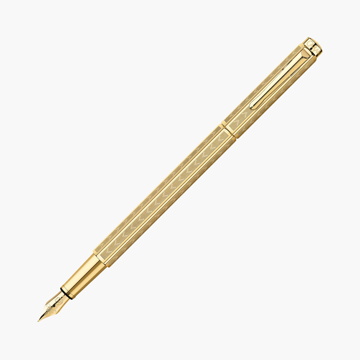 Pióro wieczne Caran d'Ache Ecridor Chevron z grawerowanym korpusem w kolorze złotym.