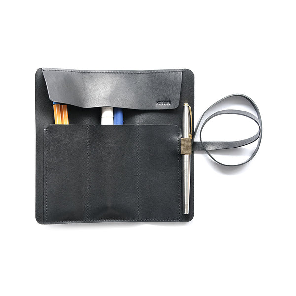 Leather Roll-Up & Pencil Pouch – Black, HUGBAG, stationery design