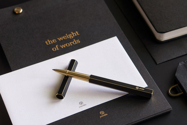 ystudio Brass Rollerball Pen - Black, ystudio, designer's stationery, home office