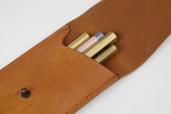 Leather Pen & Pencil Pouch – Cognac, Hugbag, Stationery design, Minimalist office
