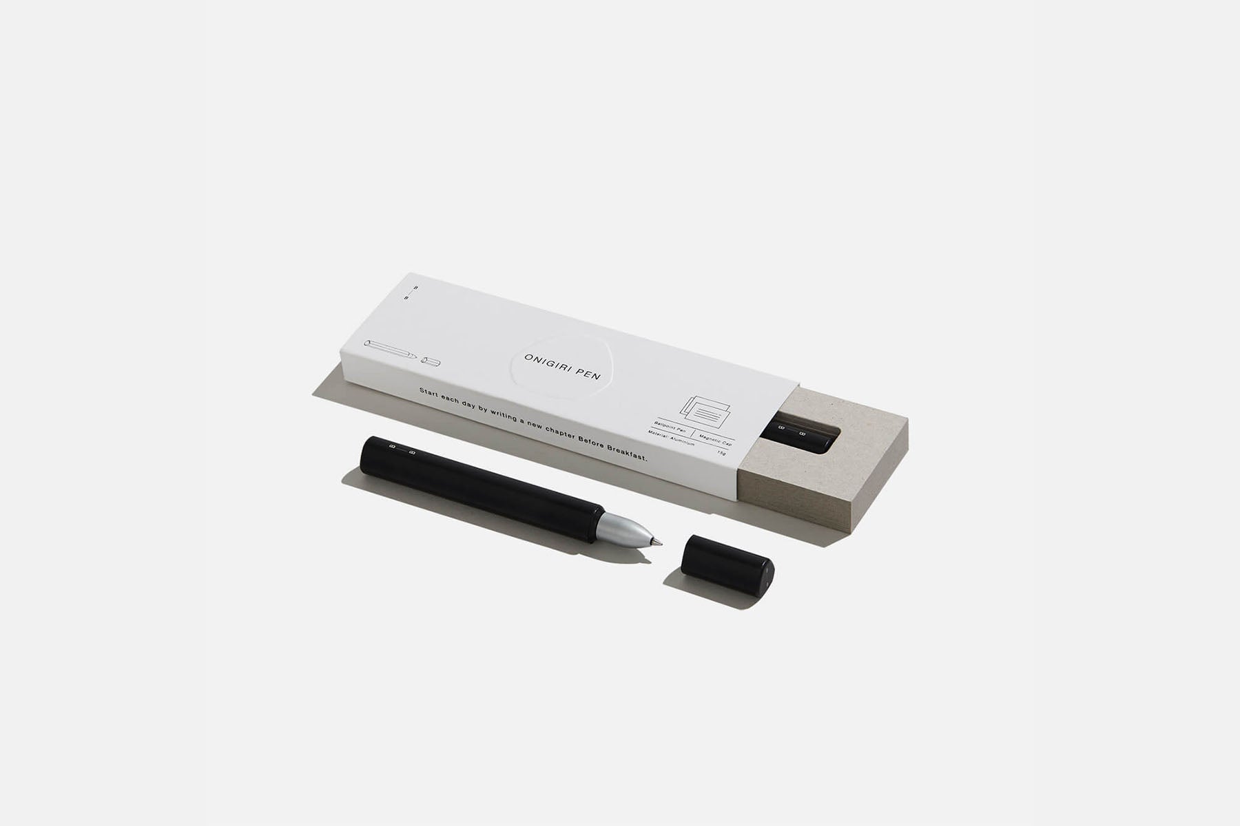 Onigiri Aluminium Rollerball Pen with Magnetic Cap – Black, before breakfast, home office, designer's stationery