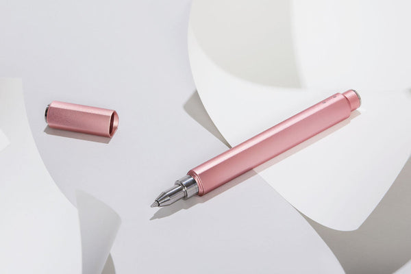 Aluminium Rollerball Pen with Magnetic Cap – Pink, before breakfast, home office, designer's stationery