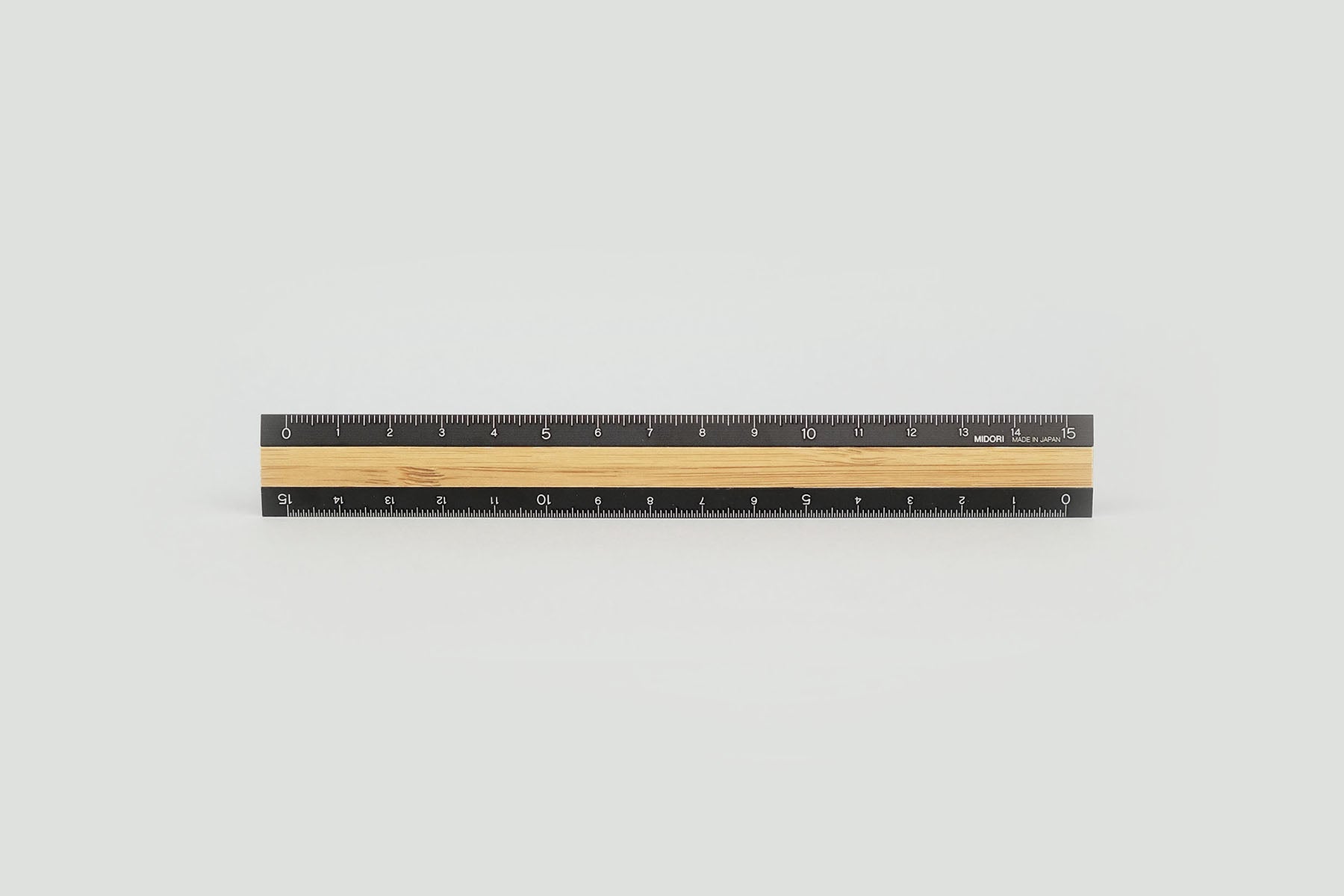 Midori Aluminium Ruler – Black with Bamboo Inlay, Midori, home office, stationery