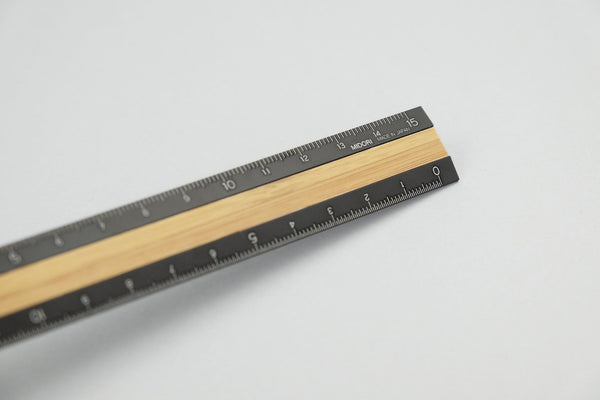 Midori Aluminium Ruler – Black with Bamboo Inlay, Midori, home office, stationery