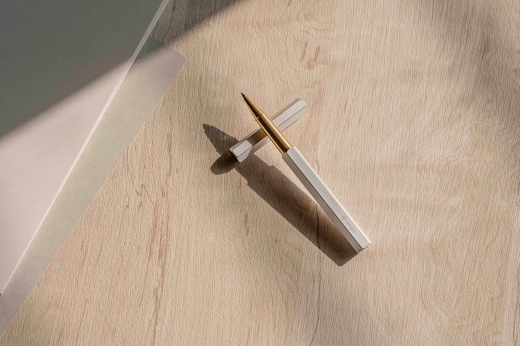 ystudio Brass Rollerball Pen - White, ystudio, stationery design