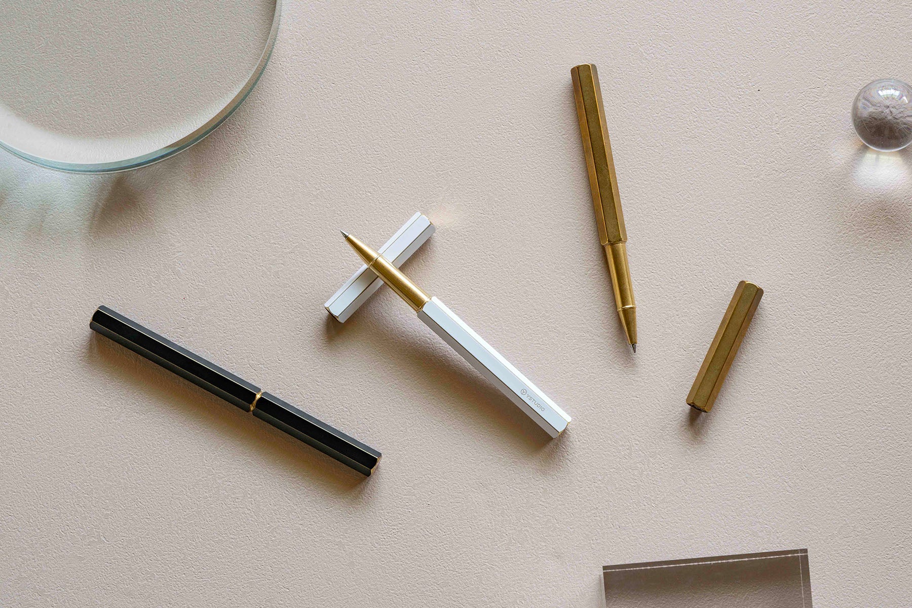 ystudio Brass Rollerball Pen - White, ystudio, stationery design