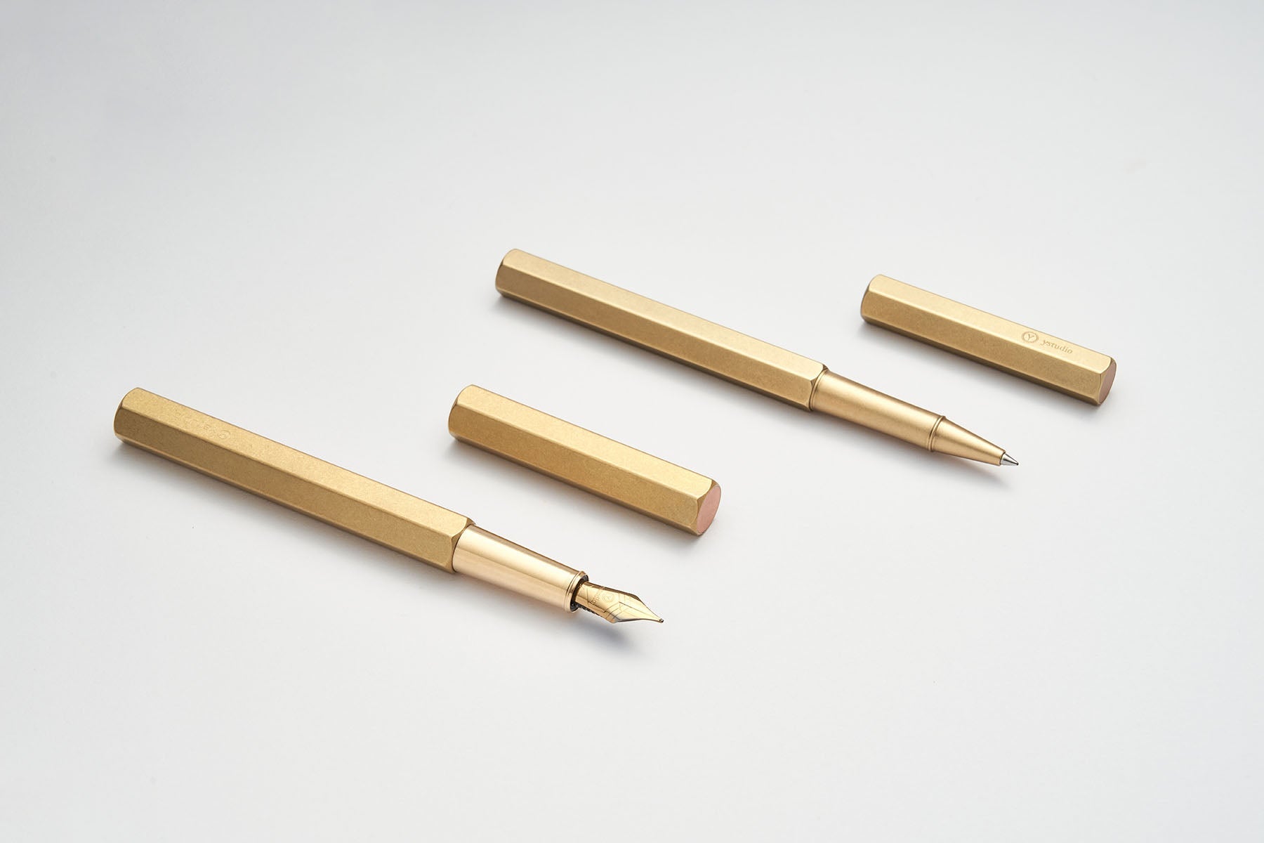 Classic Revolve Fountain Pen – Brass, ystudio, stationery design, home office