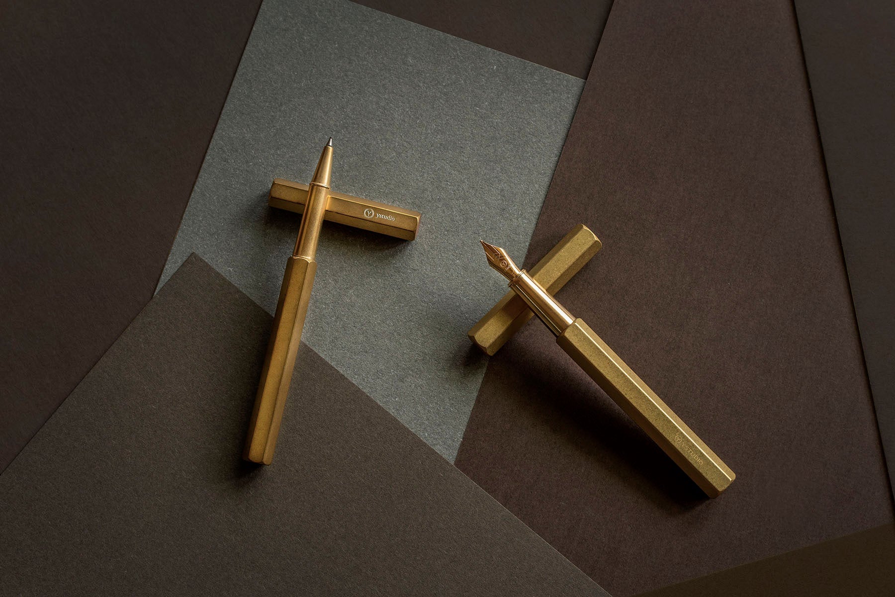 Classic Revolve Fountain Pen – Brass, ystudio, stationery design, home office