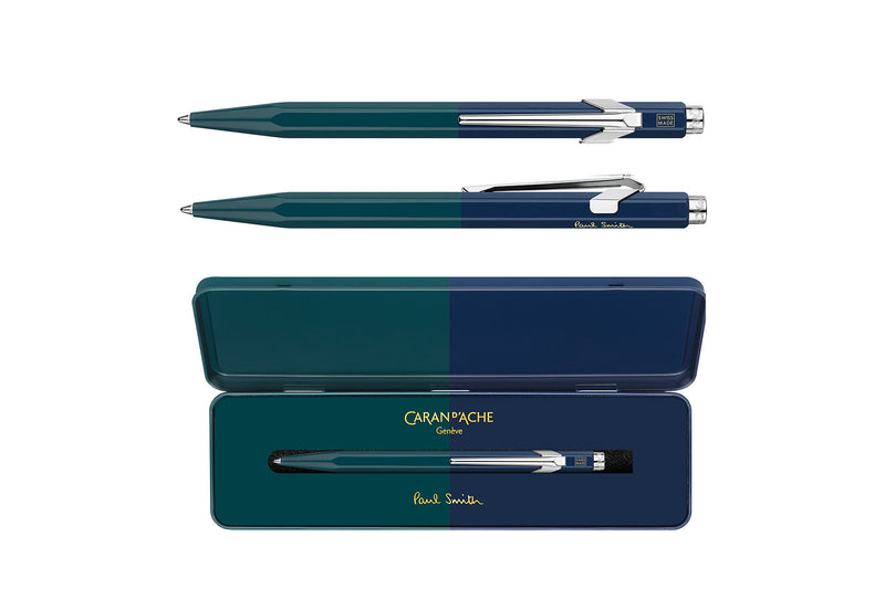 Caran d’Ache 849 Paul Smith Aluminium Ballpoint Pen – Green & Navy, Caran d'Ache, stationery design