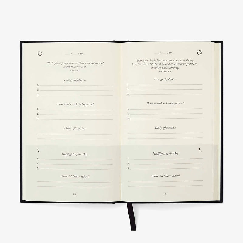 The Five Minute Journal – Black, Intelligent Change, stationery design