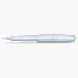 Kaweco Lunar Sport Light Blue fountain pen in shimmering white and blue tones, featuring a silver nib and the Kaweco Sport logo.