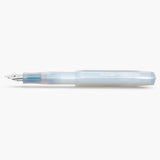 Kaweco Lunar Sport Light Blue fountain pen in shimmering white and blue tones, featuring a silver nib and the Kaweco Sport logo.