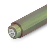 Section of the green writing instrument barrel with a silver Kaweco logo.