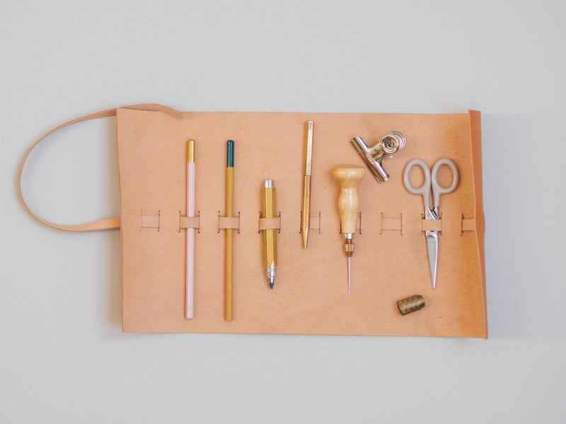 Leather Roll-Up Pencil Case – Brown, Piel, stationery design
