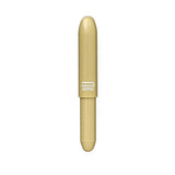 A beige plastic pen in a bullet-like shape with white lettering.