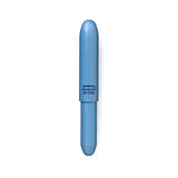 A light blue plastic pen in a bullet-like shape with navy blue lettering.