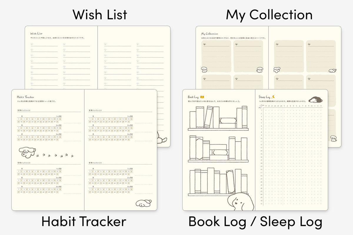 Środek kalendarza Book Style Diary 2027 – strony tworzenia to-do list, tracker nawyków oraz snu, miejsce na notatki.