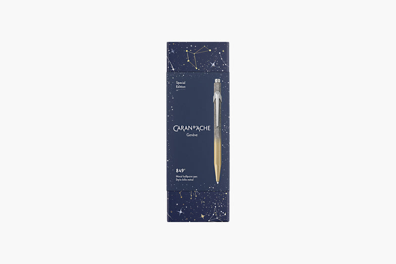 Caran d’Ache 849 Cosmic Blue Aluminium Ballpoint Pen - Gold, Caran d'Ache, stationery design