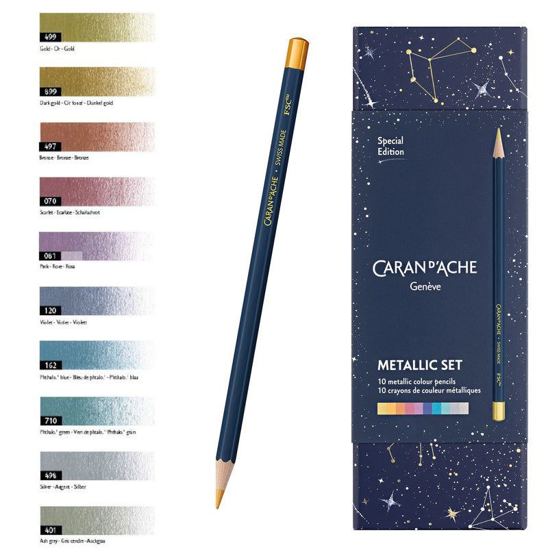 Metallic set –  colour pencils 10 pcs., Caran d'Ache, stationery design