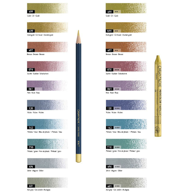 Cosmic Blue Mixed Media Metallic set – 10 colour pencils + 10 NEOCOLOR I pastels, Caran d'Ache, stationery design