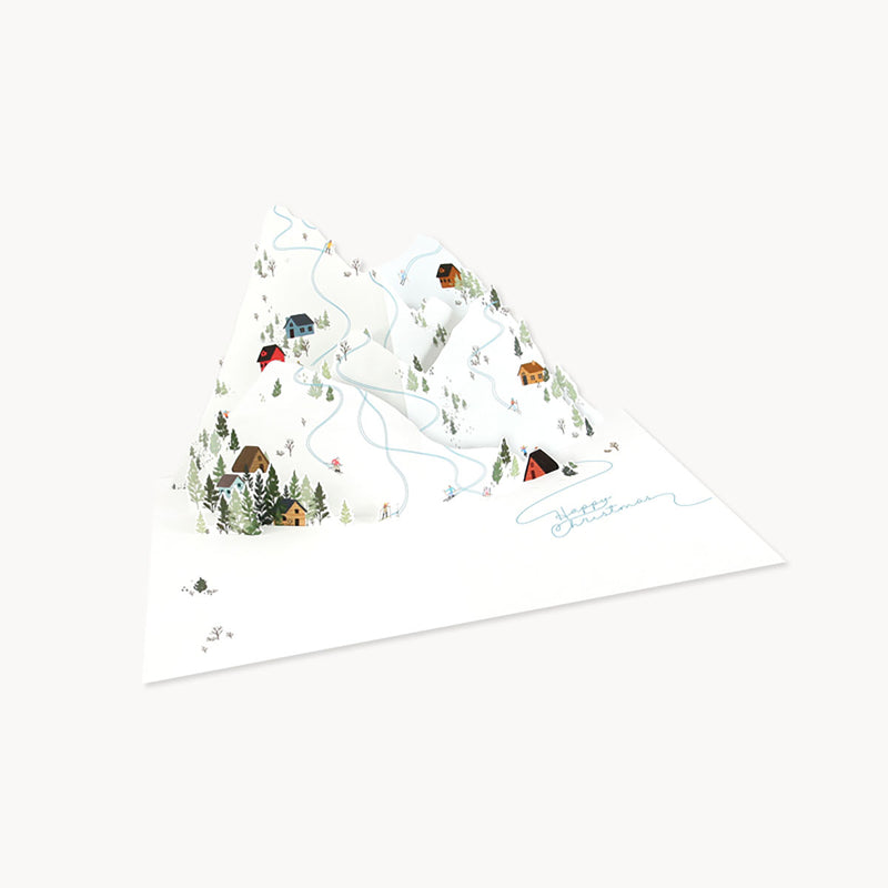 Pop-up Christmas Greeting Card – Alpine Ski Slope, UWP Luxe, stationery design