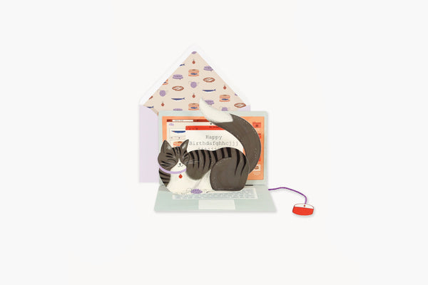 Pop-up Greeting Card – Laptop Cat, UWP Luxe, stationery design