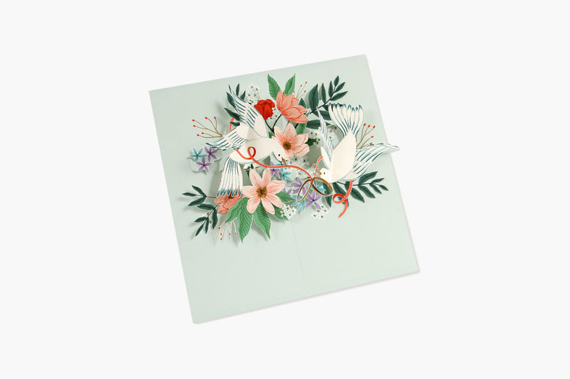 Pop-up Greeting Card – Love Birds and Flowers, UWP Luxe, stationery design