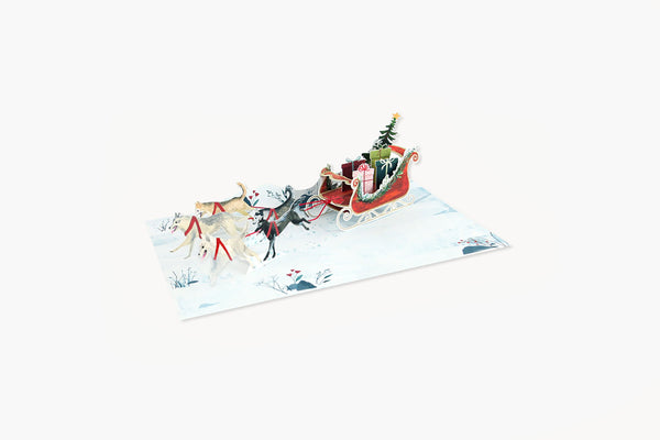 Pop-up Christmas Greeting Card – Sled Dogs, UWP Luxe, stationery design