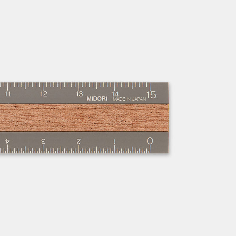 Midori Aluminium Ruler – Grey with Wood Inlay, Midori, stationery design