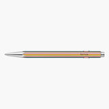 Aluminium Caran d’Ache 849 Paul Smith ballpoint pen with colourful stripes and the designer’s signature.