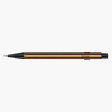 Aluminium Caran d’Ache 849 Paul Smith mechanical pencil with colourful stripes and the designer’s signature.