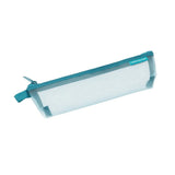 Slim blue pencil pouch for writing supplies.