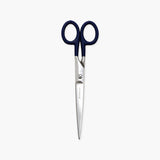 Steel scissors with navy handles and the Penco brand name engraved on them.