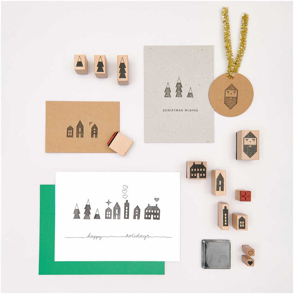 Set of wooden stamps – Village, Rico Desogn, stationery design