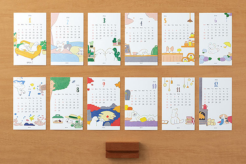 Midori Stand Calendar 2026 – dog, Midori, stationery design