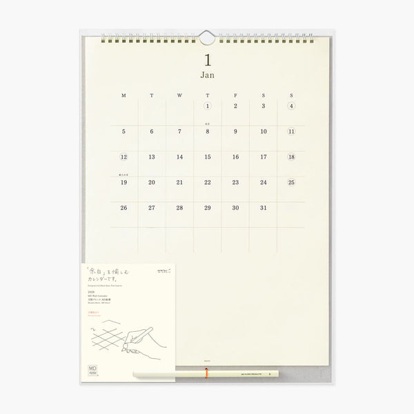 MD Paper Wall Calendar 2026, Midori, stationery design